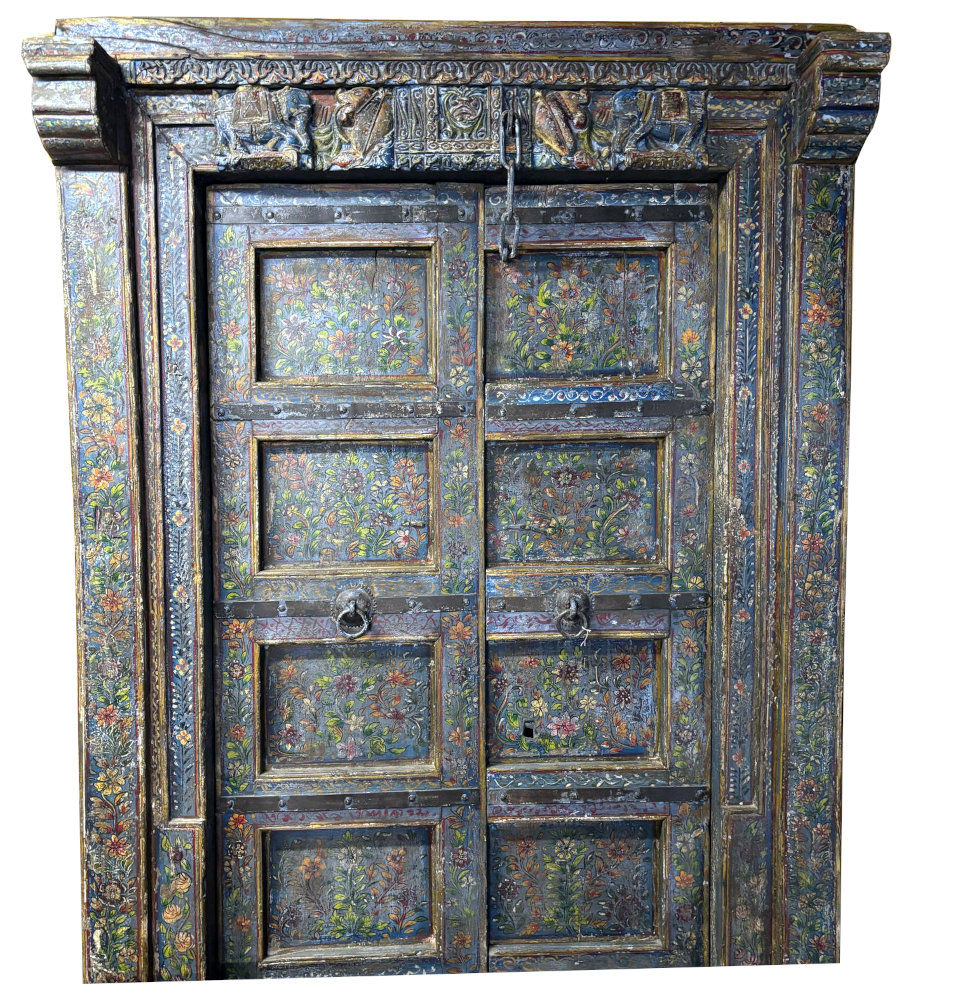 alte floral bemalte tuer aus indien