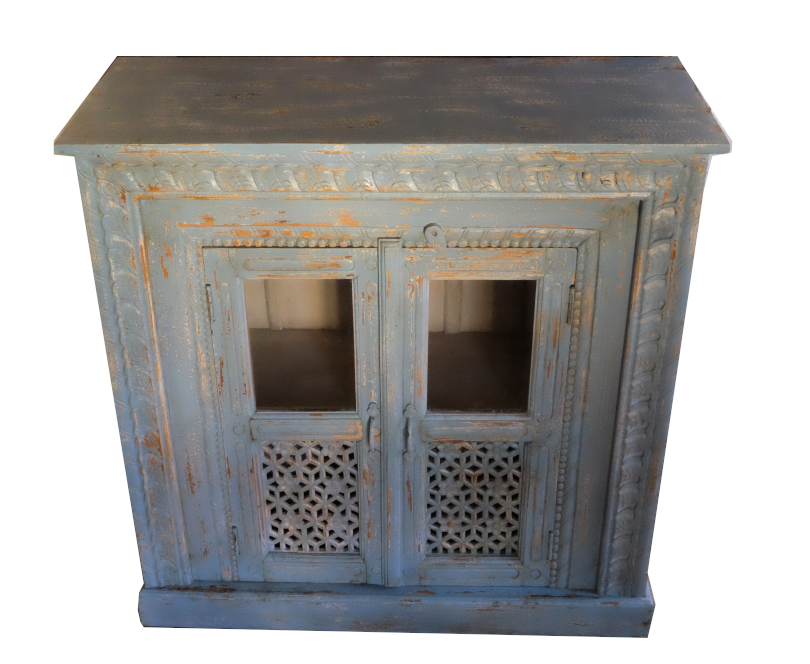 blaue vitrine aus indien