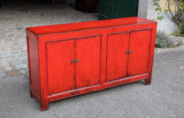 grosses sideboard satt rot lackiert mit vier tueren unikat aus china