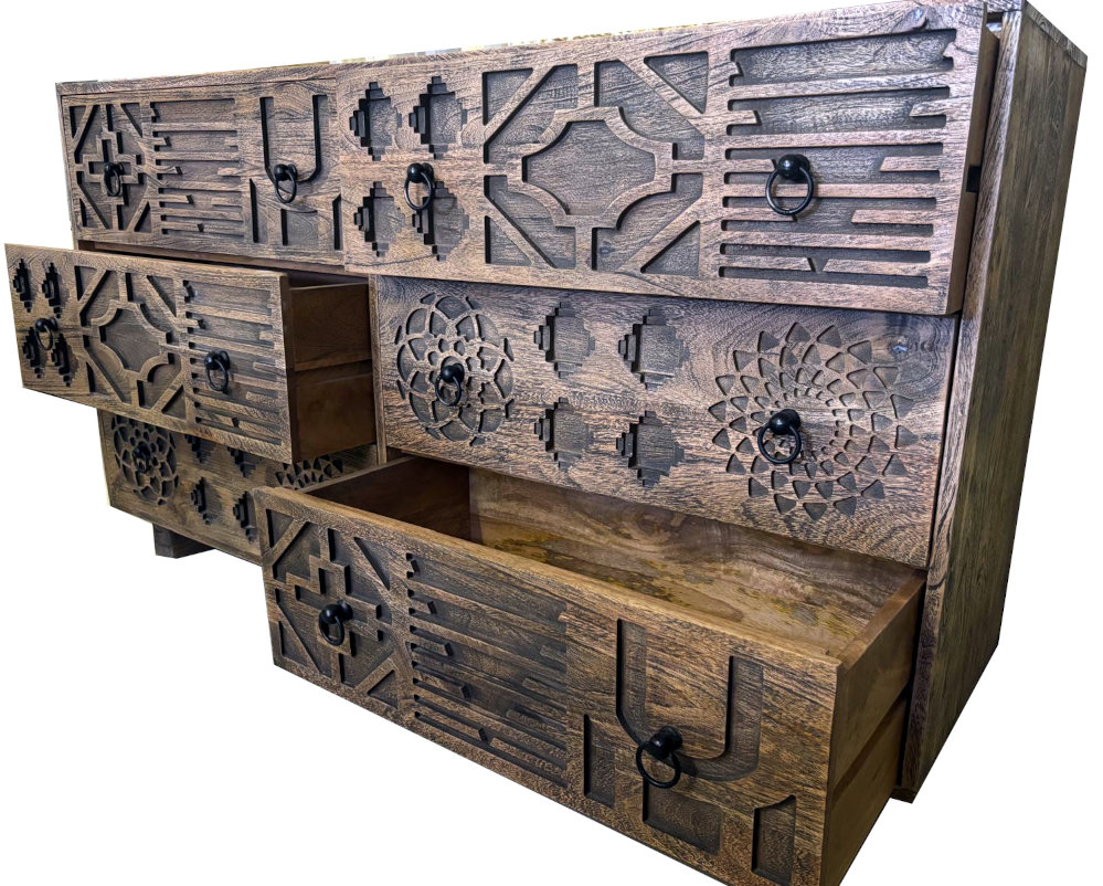 ladenkommode mit sechs grossen laden, handgeschnitzt